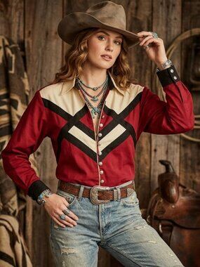 Vintage Panhandle Slim Western Shirt Women's Cowgirl Colorblock Rustic Rodeo M/L